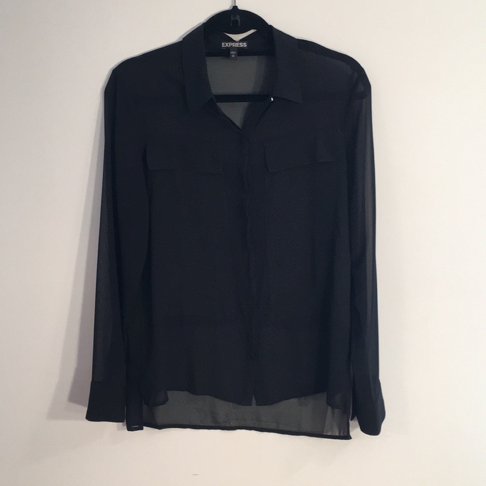 Express Sheer Black Button down Collared Shirt